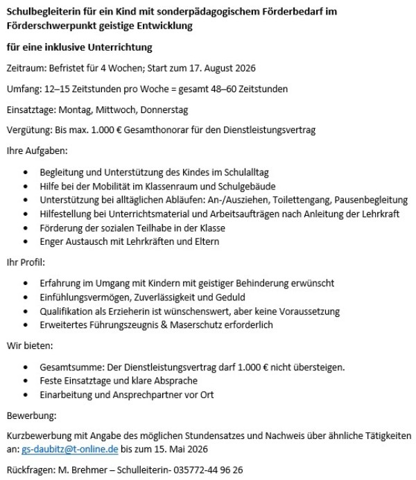 Ausschreibung SB 4 Wochen