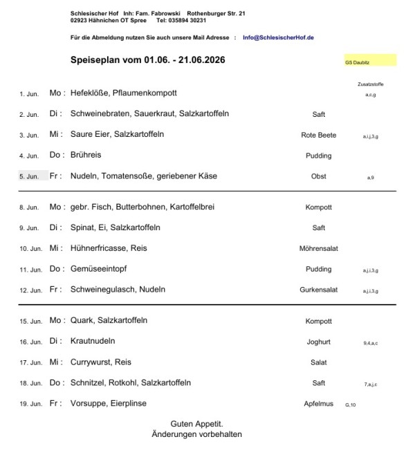 Speiseplan Juni 2026