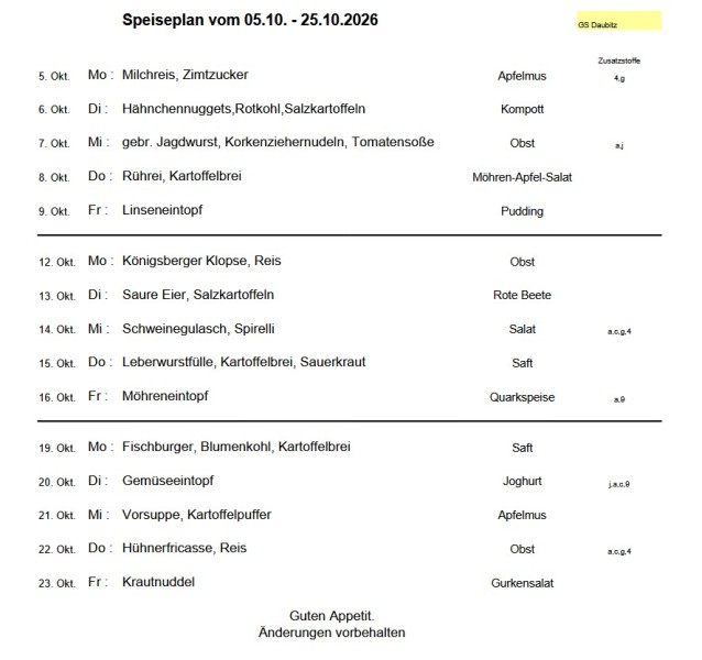 Speiseplan ab 5.10.26
